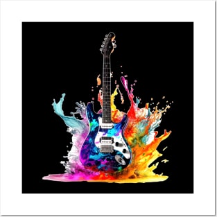 Guitar with Colorful Splash Posters and Art